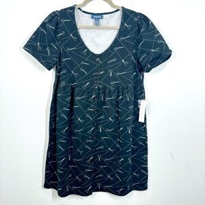 Modcloth Women's Size Small Dark Grey Scissors Graphic Print V Neck Mini Dress